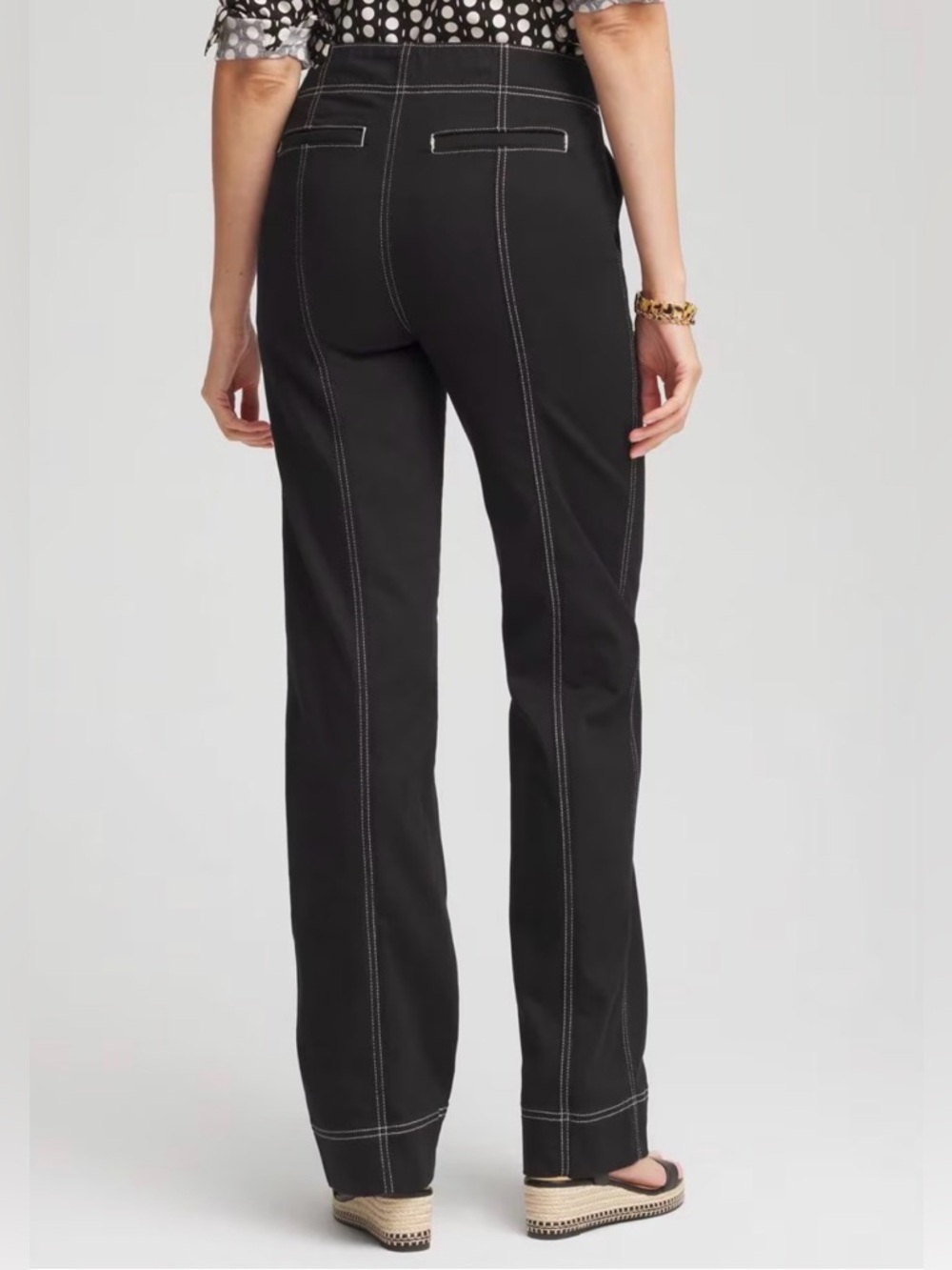 *Chico’s Pull-On Stretch Black Wide-Leg Jeans w Contrast Stitching Sporty Casual - Picture 3 of 12